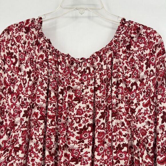 In Studio Boho Peasant Top Pink Ditsy Floral Elastic Waist 3/4 Sleeves Size 1X - Picture 8 of 11